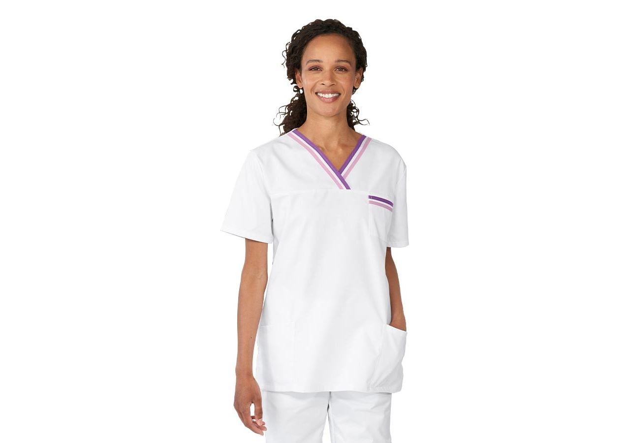 Koszulki | Pulower | Bluzki: Tunika medyczna Judith + biały/fioletowy/fioletowy bez