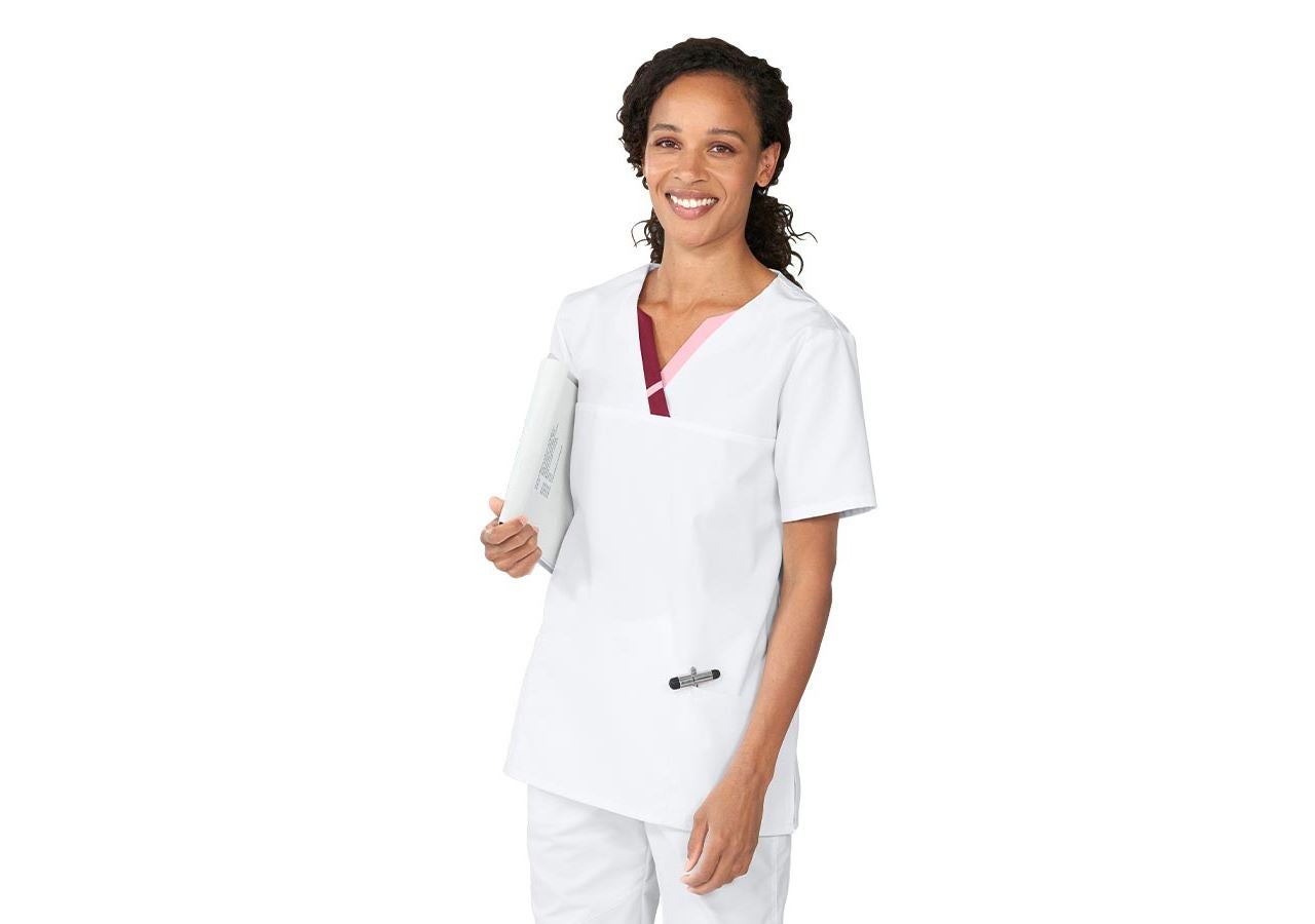 Koszulki | Pulower | Bluzki: Tunika medyczna Tamara + biały/bordowy/różowy