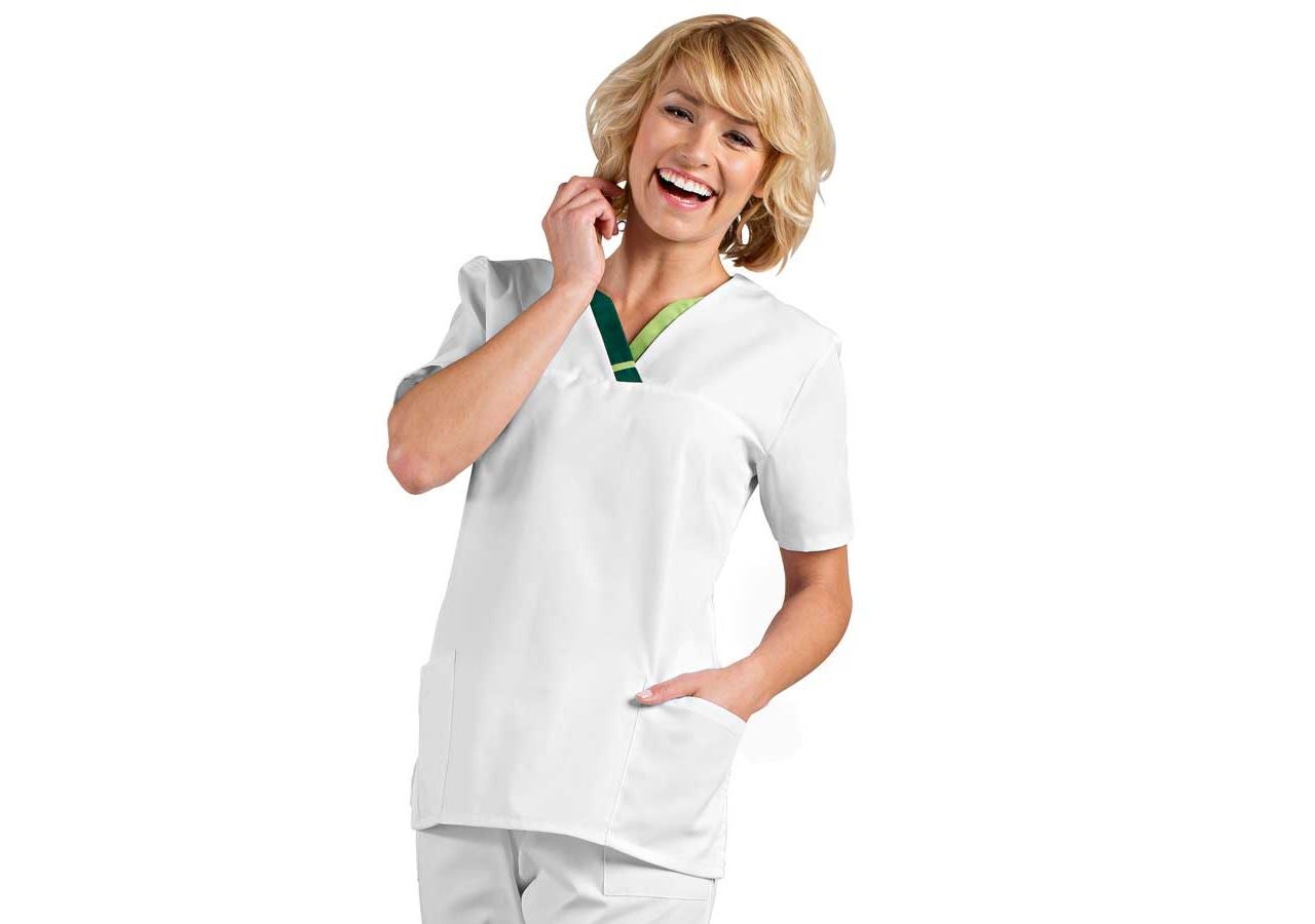 Koszulki | Pulower | Bluzki: Tunika medyczna Tamara + biały/ciemnozielony/jasnozielony