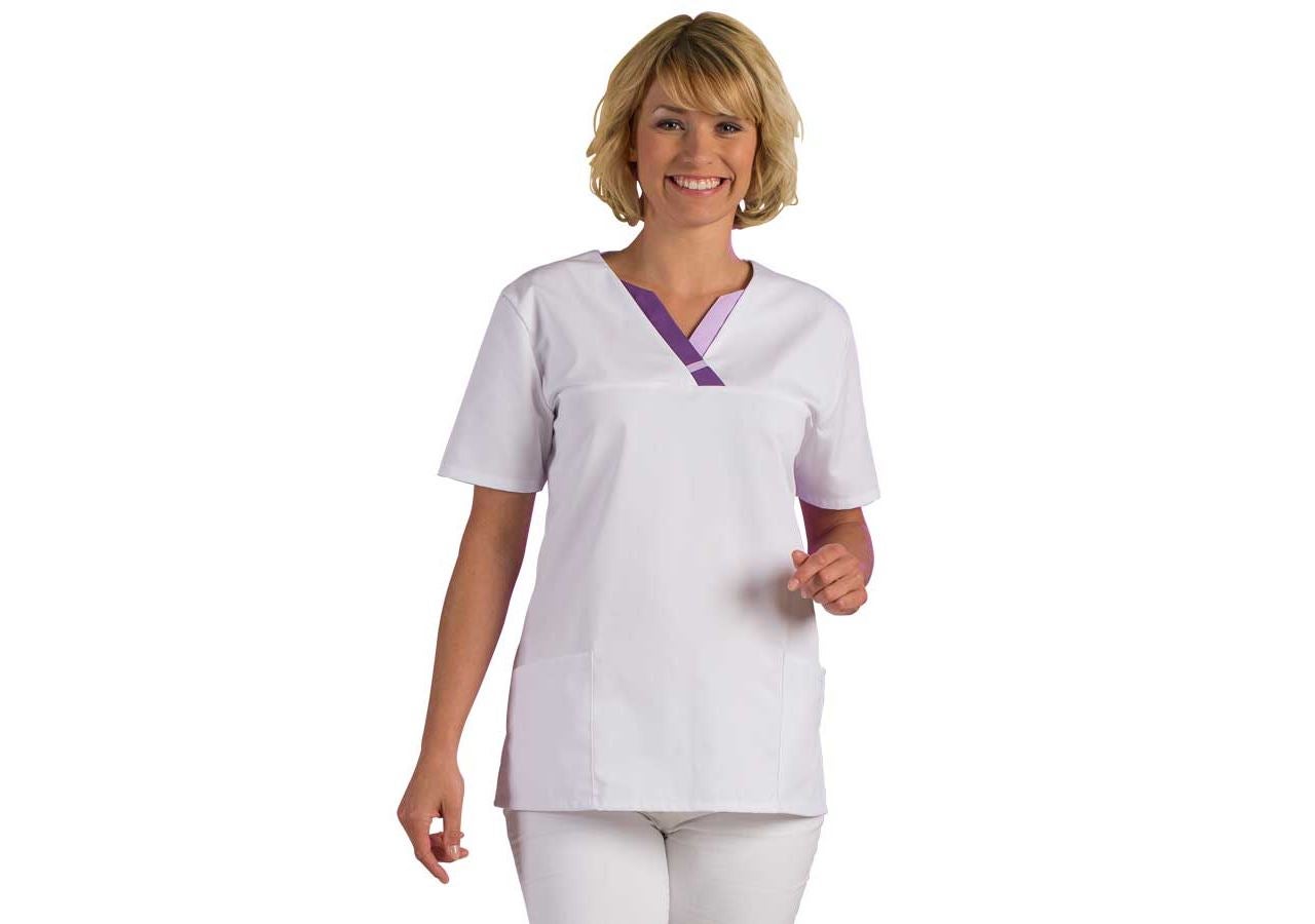 Koszulki | Pulower | Bluzki: Tunika medyczna Tamara + biały/fioletowy/fioletowy bez