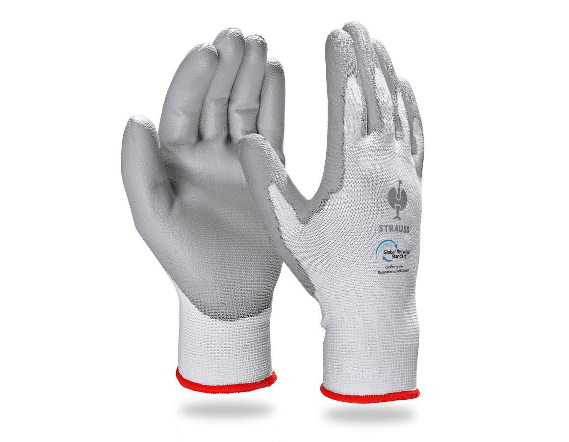 Rękawice powlekane: e.s. Rękawice poliuretanowe z recyklingu, 3 pary + szary/biały