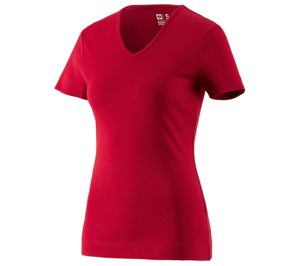 Koszulki | Pulower | Bluzki: e.s. Koszulka cotton dekolt w serek, damska + ognistoczerwony