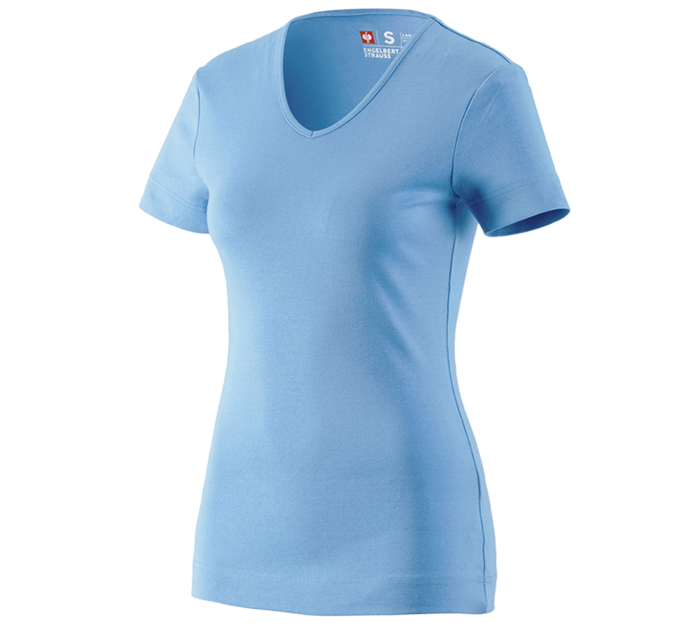 Koszulki | Pulower | Bluzki: e.s. Koszulka cotton dekolt w serek, damska + niebieski lazurowy