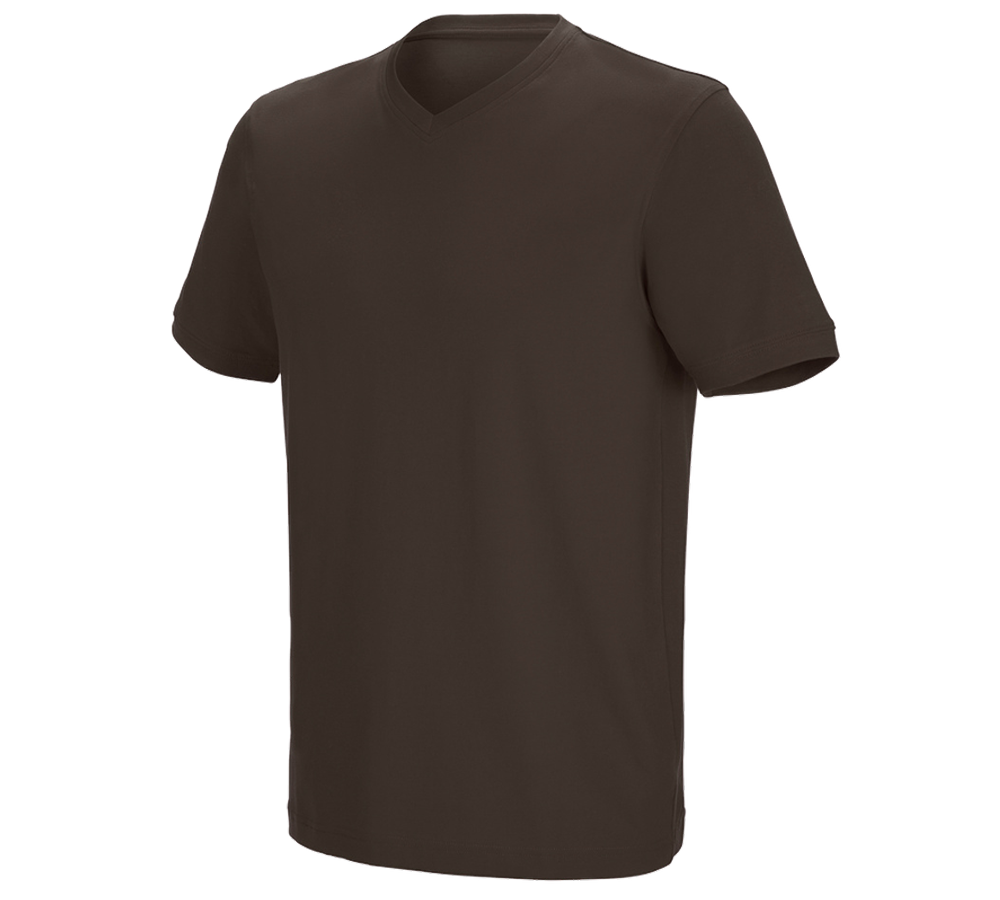 Koszulki | Pulower | Koszule: e.s. Koszulka cotton stretch dekolt w serek + kasztanowy