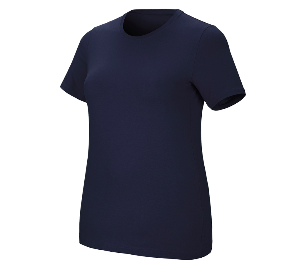Koszulki | Pulower | Bluzki: e.s. Koszulka cotton stretch, damska, plus fit + granatowy