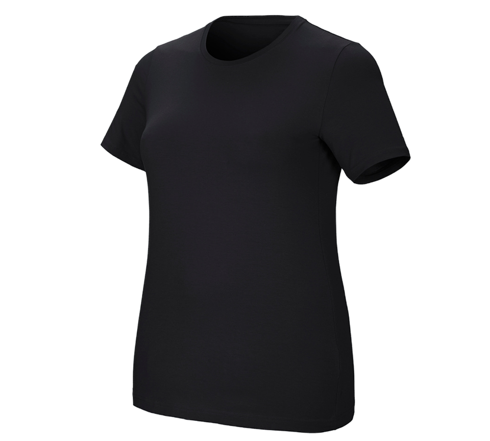 Koszulki | Pulower | Bluzki: e.s. Koszulka cotton stretch, damska, plus fit + czarny
