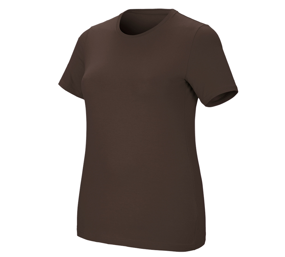 Koszulki | Pulower | Bluzki: e.s. Koszulka cotton stretch, damska, plus fit + kasztanowy