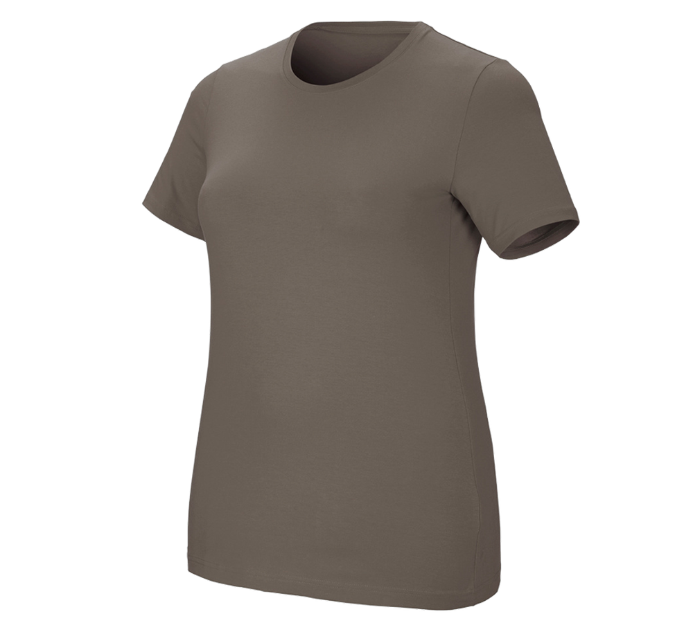 Koszulki | Pulower | Bluzki: e.s. Koszulka cotton stretch, damska, plus fit + kamienny