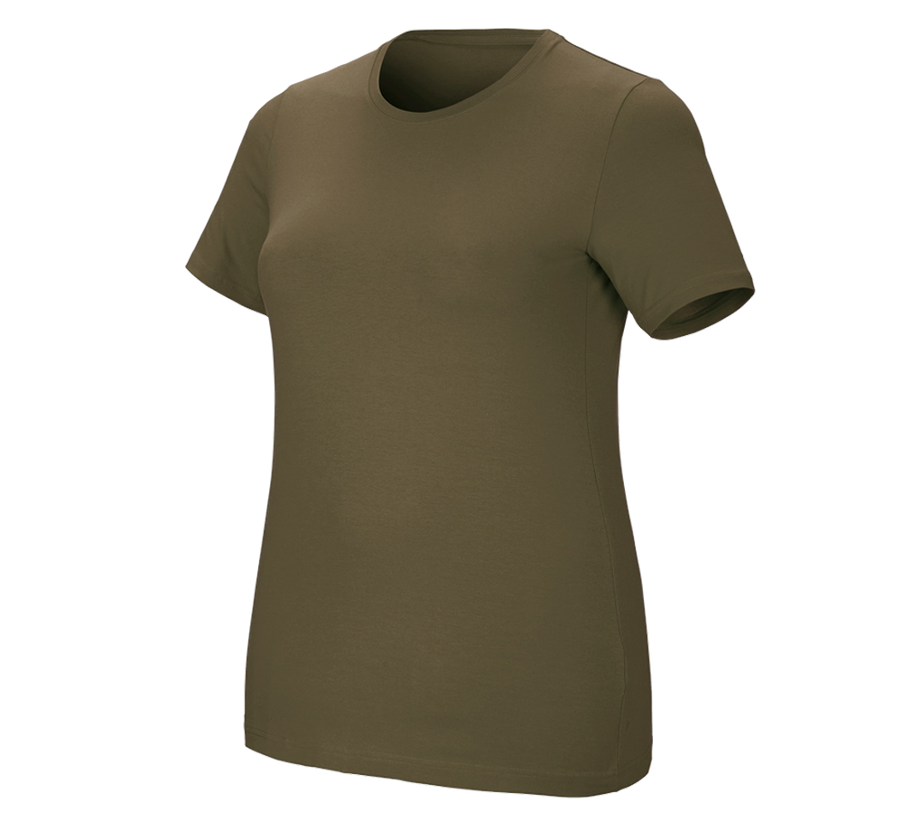 Koszulki | Pulower | Bluzki: e.s. Koszulka cotton stretch, damska, plus fit + błotnista zieleń