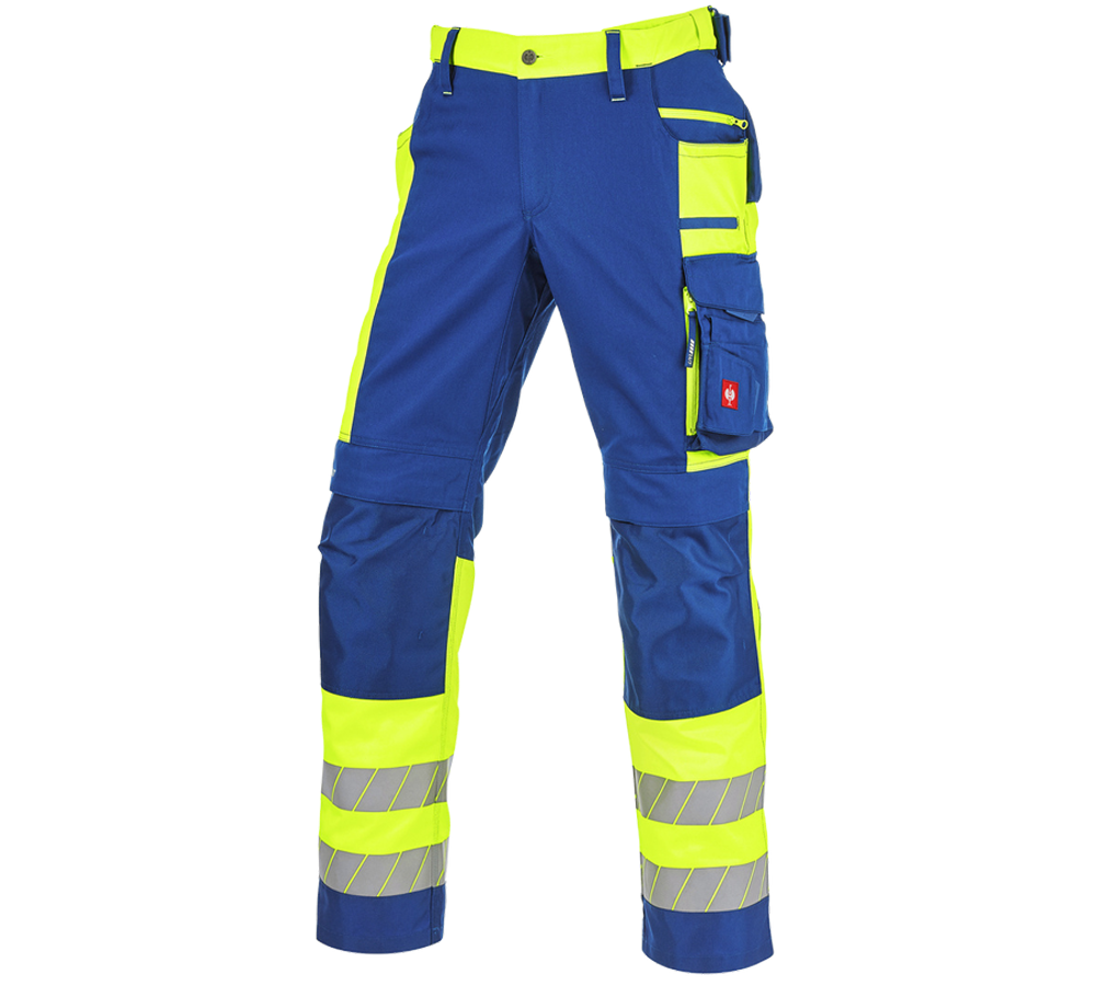 Spodnie robocze: Spodnie do pasa ostrzegawcze e.s.motion 24/7 + chabrowy/żółty ostrzegawczy
