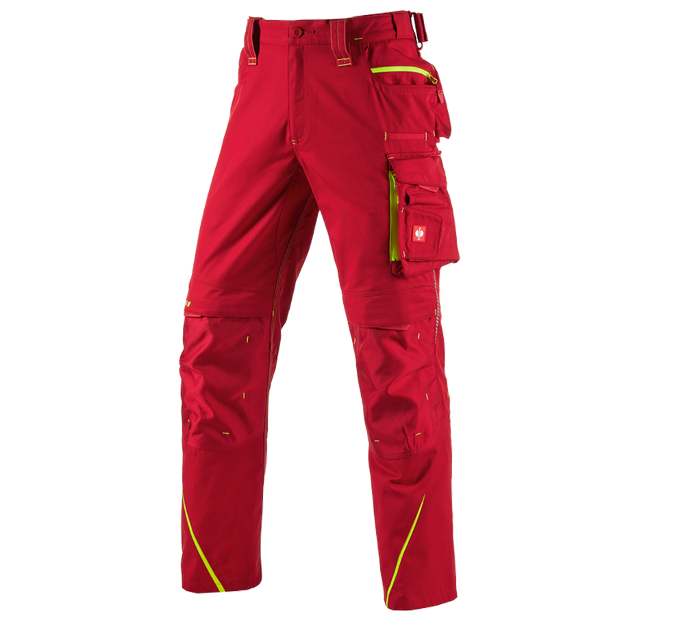 Spodnie robocze: Spodnie do pasa e.s.motion 2020 + ognistoczerwony/żółty ostrzegawczy