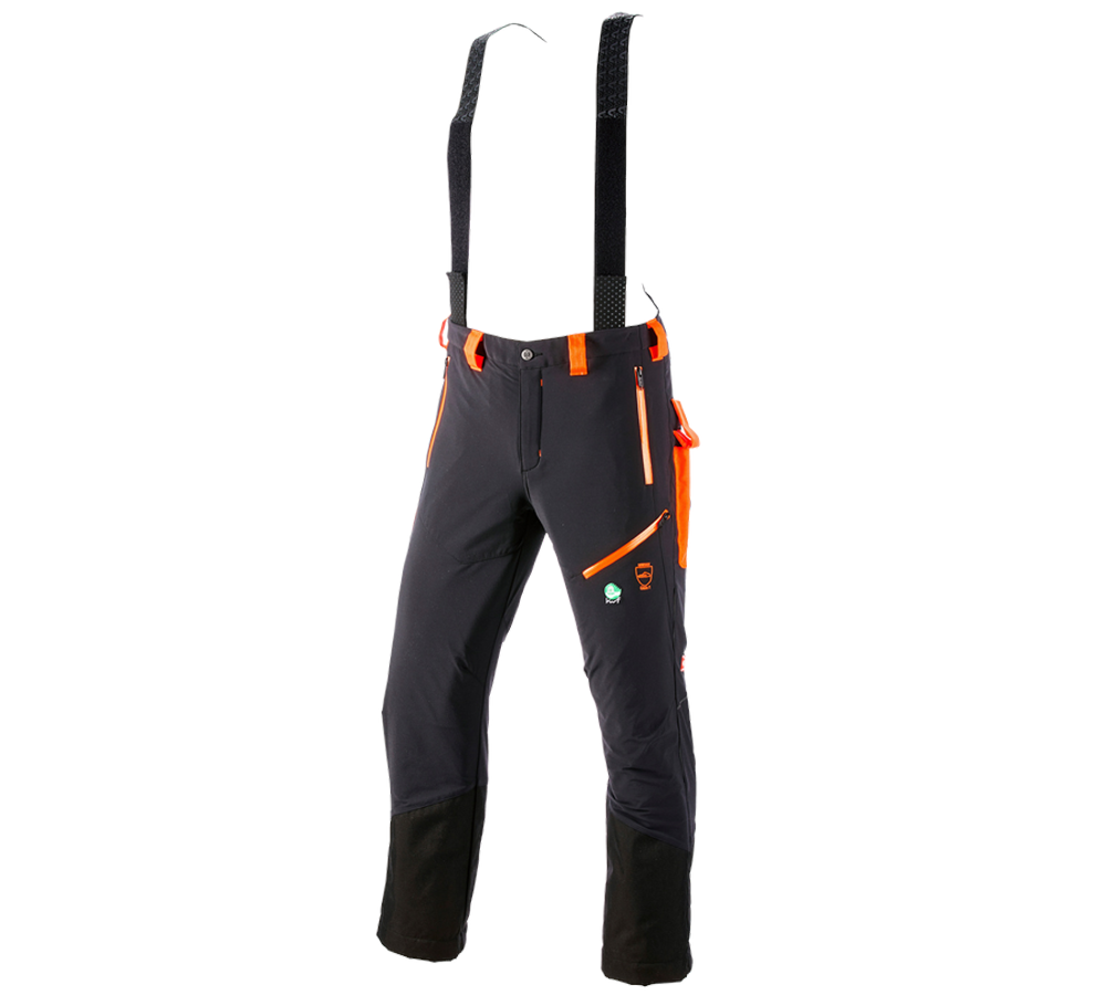 Spodnie robocze: Spodnie do pasa antyprzecięciowe e.s.vision + czarny/pomarańczowy ostrzegawczy