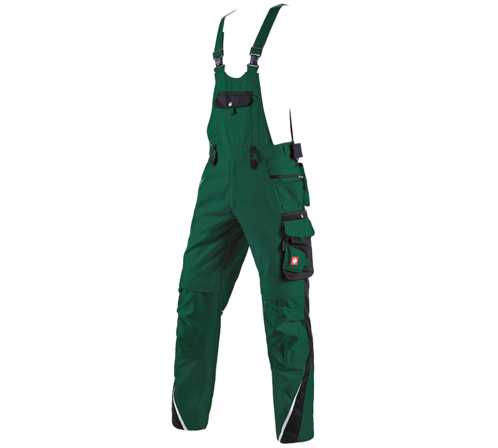 Spodnie robocze: Ogrodniczki e.s.motion + zielony/czarny