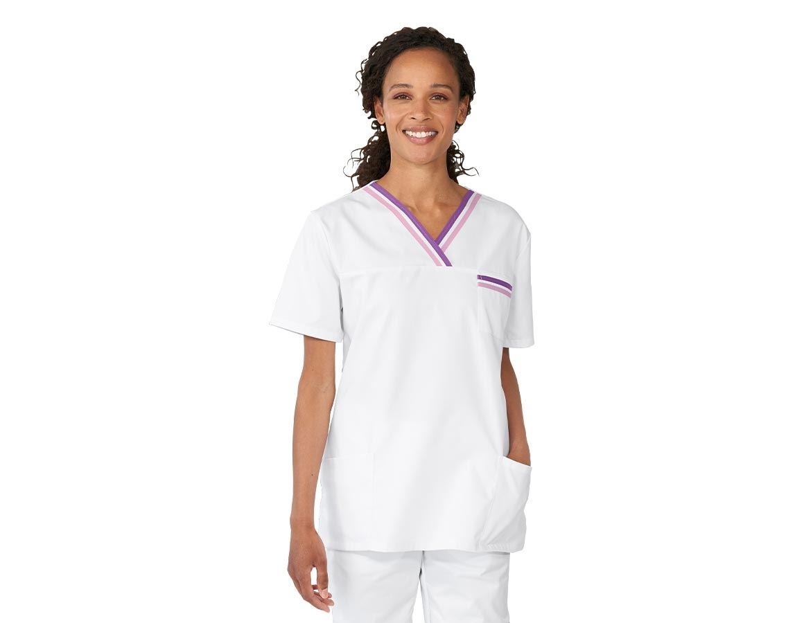 Koszulki | Pulower | Bluzki: Tunika medyczna Judith + biały/fioletowy/fioletowy bez