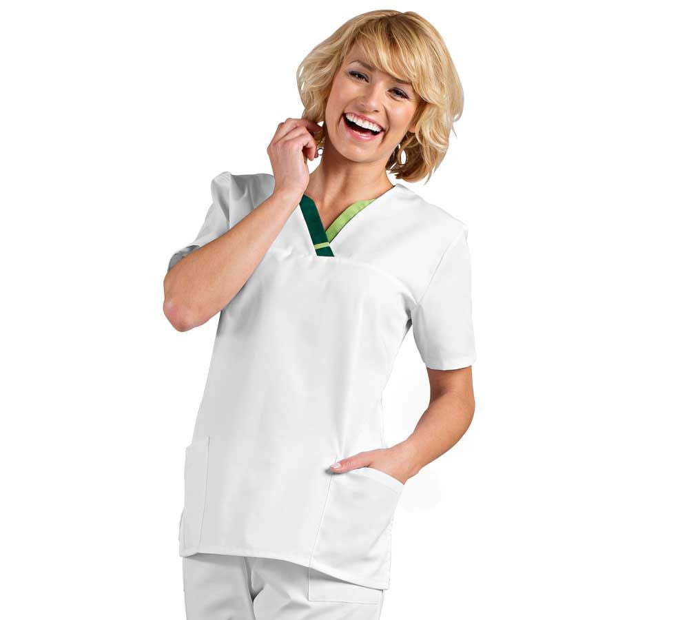 Koszulki | Pulower | Bluzki: Tunika medyczna Tamara + biały/ciemnozielony/jasnozielony