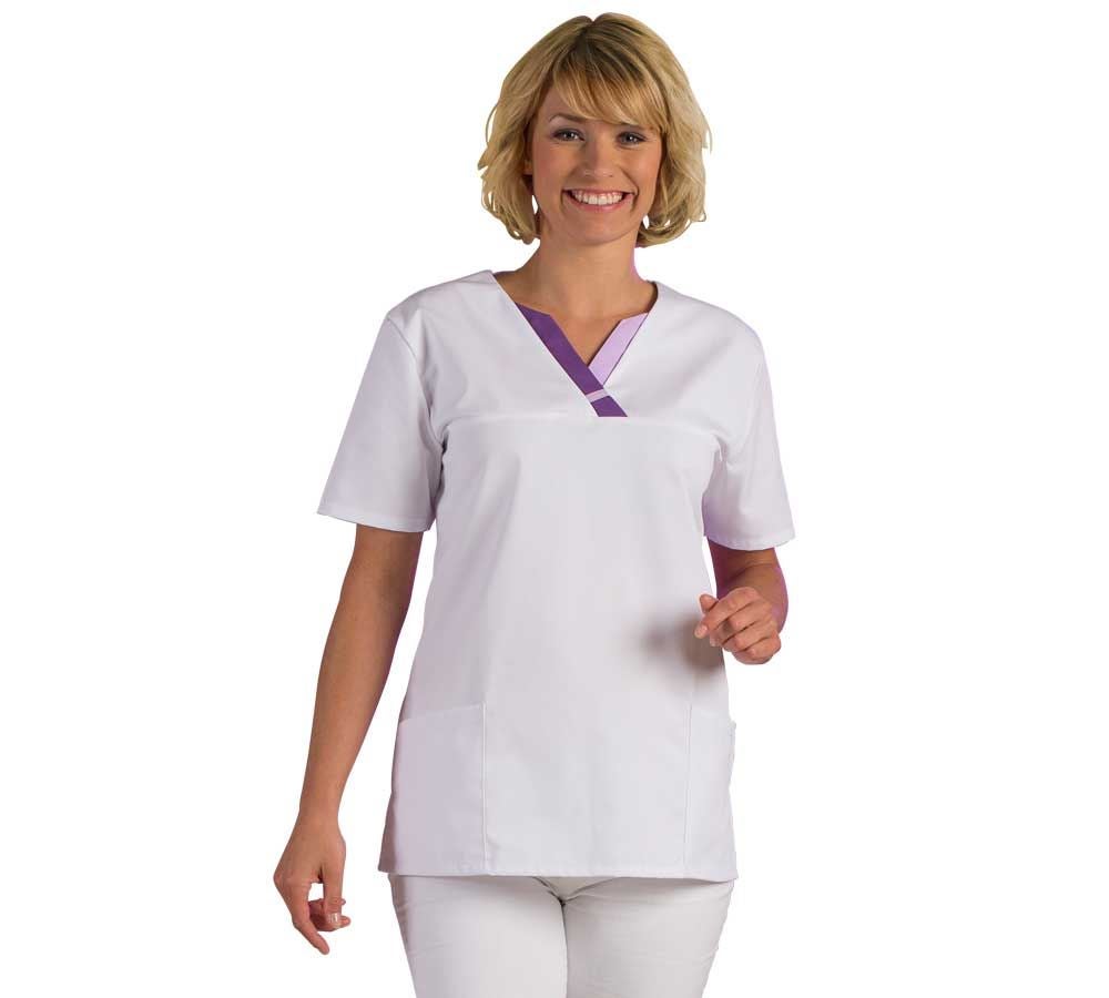 Koszulki | Pulower | Bluzki: Tunika medyczna Tamara + biały/fioletowy/fioletowy bez