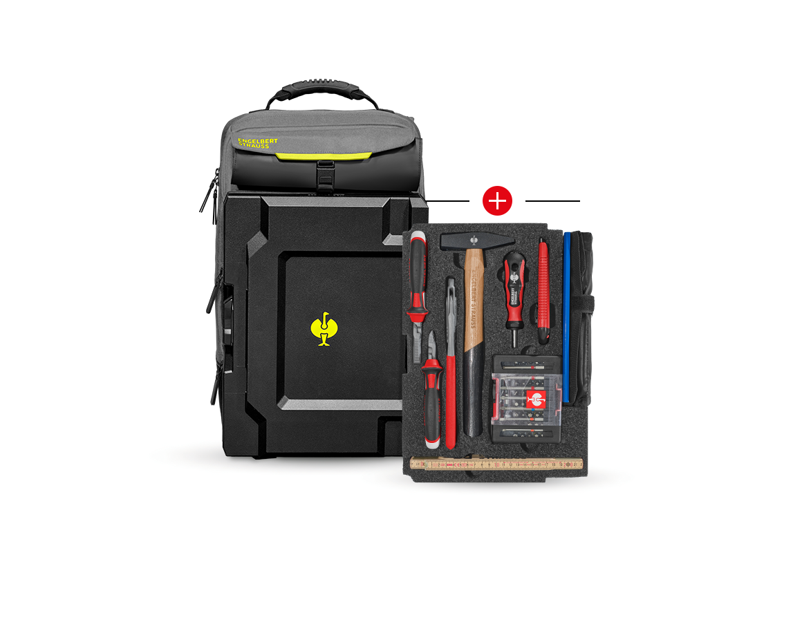 System STRAUSSbox: Wkład Uniwersalny Classic + plecak STRAUSSbox + szary bazaltowy/żółty acid