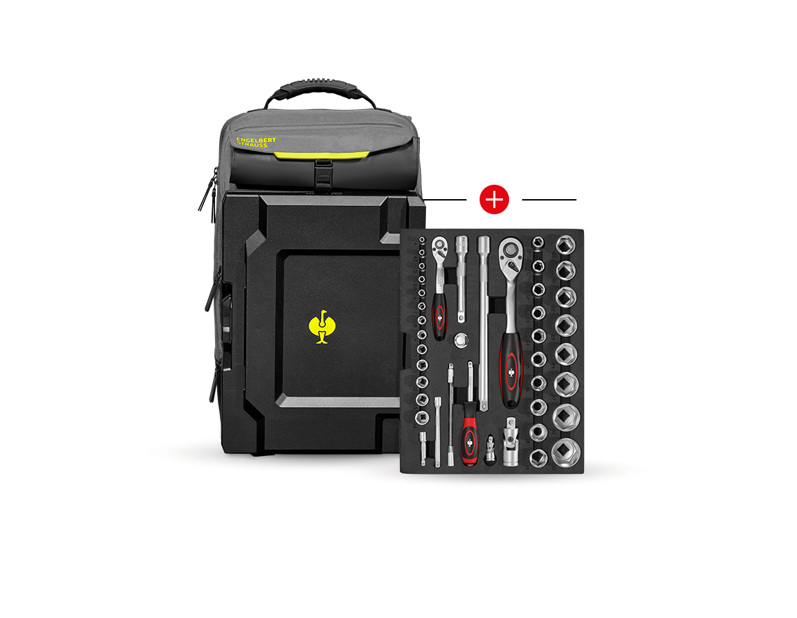System STRAUSSbox: Wkład na klucze nasad. Classic + plecak STRAUSSbox + szary bazaltowy/żółty acid