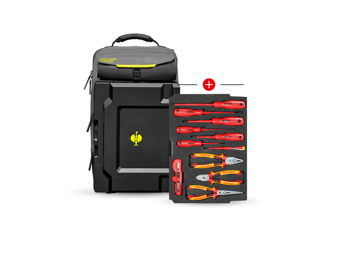 System STRAUSSbox: Wkład narzędziowy dla elektr. + plecak STRAUSSbox + szary bazaltowy/żółty acid