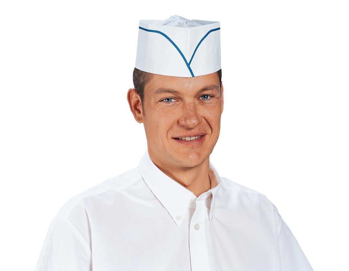 Odzież jednorazowa: Papierowa furażerka kucharska + biały/niebieski