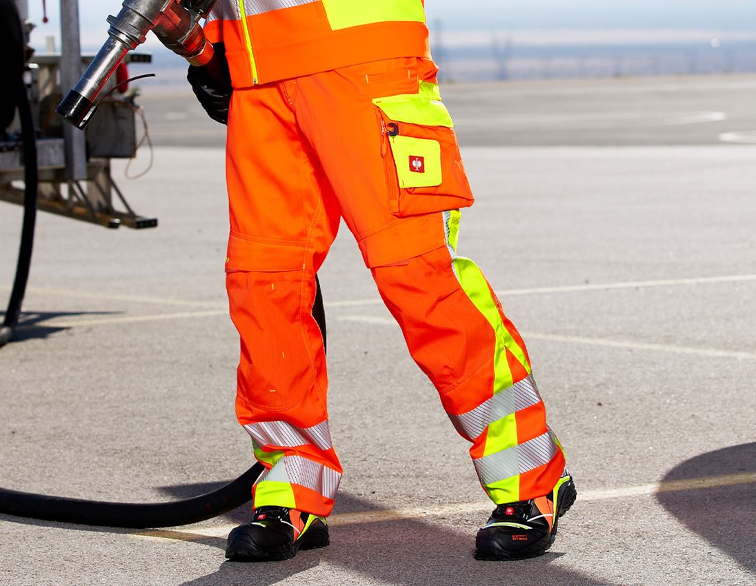 Spodnie robocze: Spodnie do pasa ostrzegawcze e.s.motion 2020 + pomarańczowy ostrzegawczy/żółty ostrzegawczy