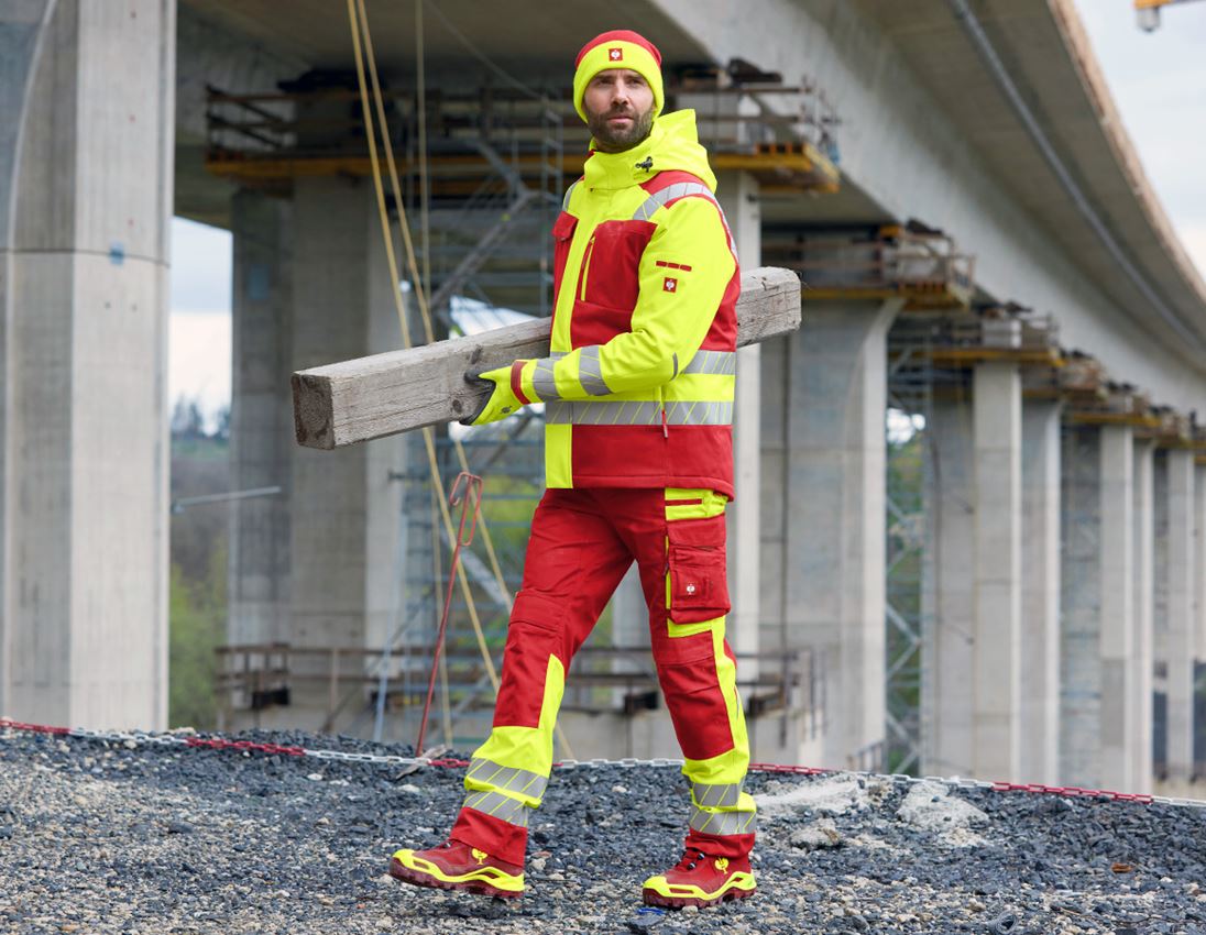 Spodnie robocze: Spodnie do pasa ostrzegawcze e.s.motion 24/7 + czerwony/żółty ostrzegawczy 2