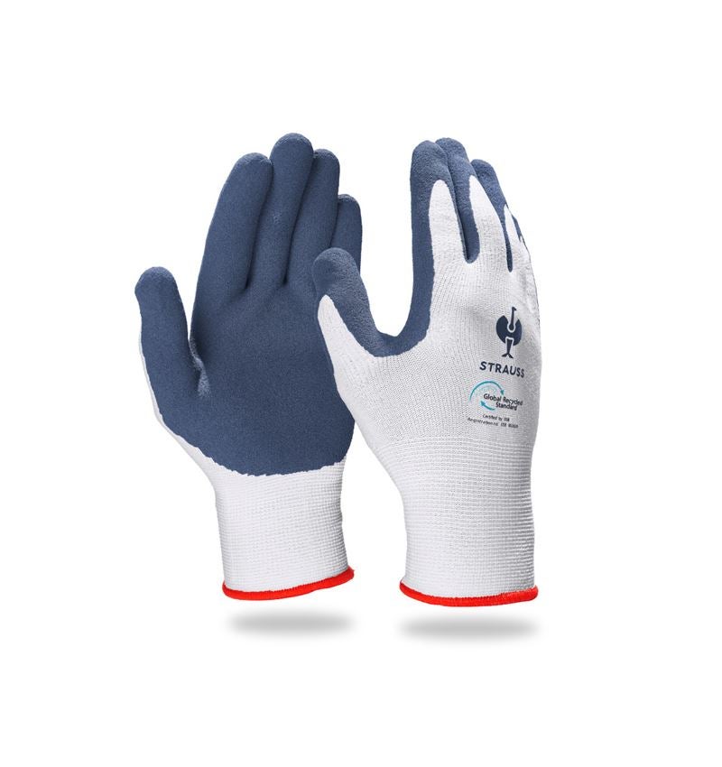 Rękawice powlekane: e.s. Rękawice z pianki lateksowej z recyklingu,3p. + niebieski/biały