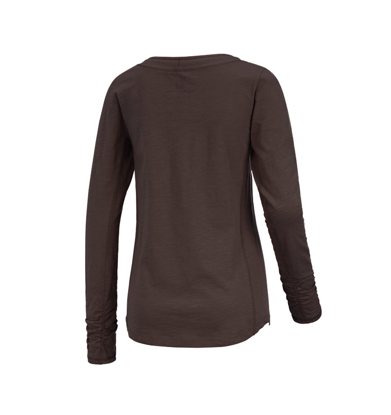 Koszulki | Pulower | Bluzki: e.s. Bluzka długi rękaw cotton slub, damska + kasztanowy 1
