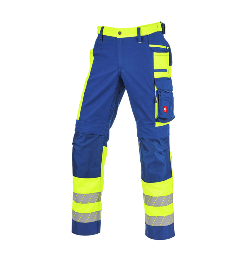 Spodnie robocze: Spodnie do pasa ostrzegawcze e.s.motion 24/7 + chabrowy/żółty ostrzegawczy 6
