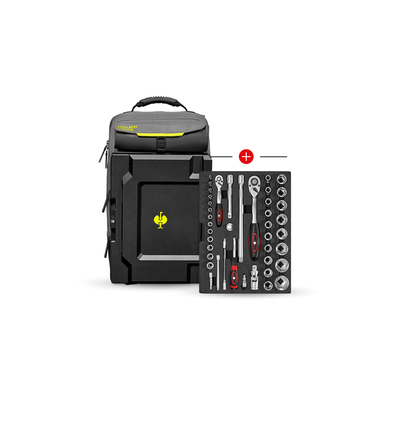 System STRAUSSbox: Wkład na klucze nasad. Classic + plecak STRAUSSbox + szary bazaltowy/żółty acid