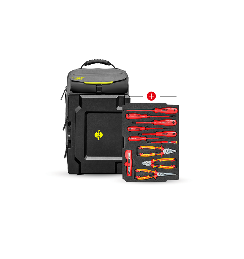 System STRAUSSbox: Wkład narzędziowy dla elektr. + plecak STRAUSSbox + szary bazaltowy/żółty acid