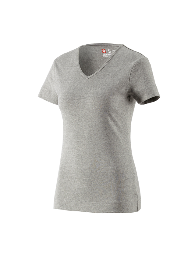 Koszulki | Pulower | Bluzki: e.s. Koszulka cotton dekolt w serek, damska + szary melanżowy