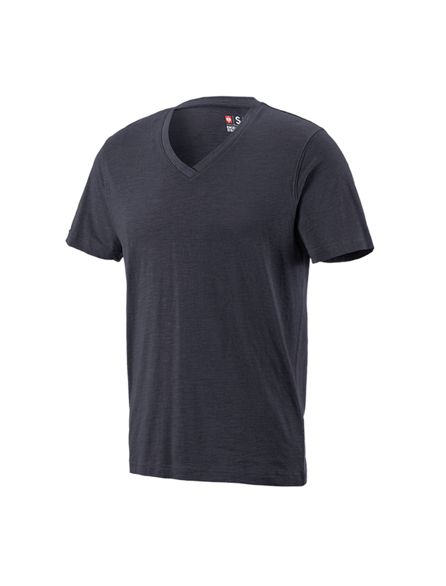 Koszulki | Pulower | Koszule: e.s. Koszulka cotton slub dekolt w serek + szafirowy